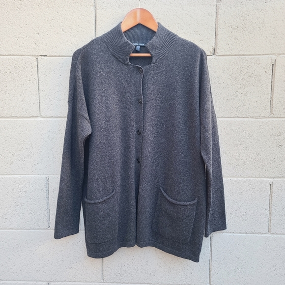 Eileen Fisher | Button-Down Cashmere-Blend Relaxed Cardigan in Charcoal Size XS - Picture 2 of 10